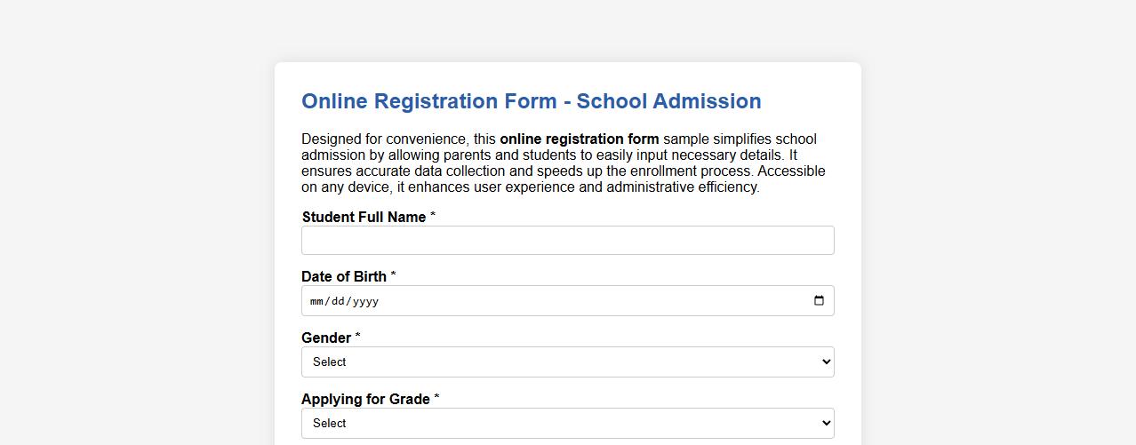 Online registration form sample for school admission image preview