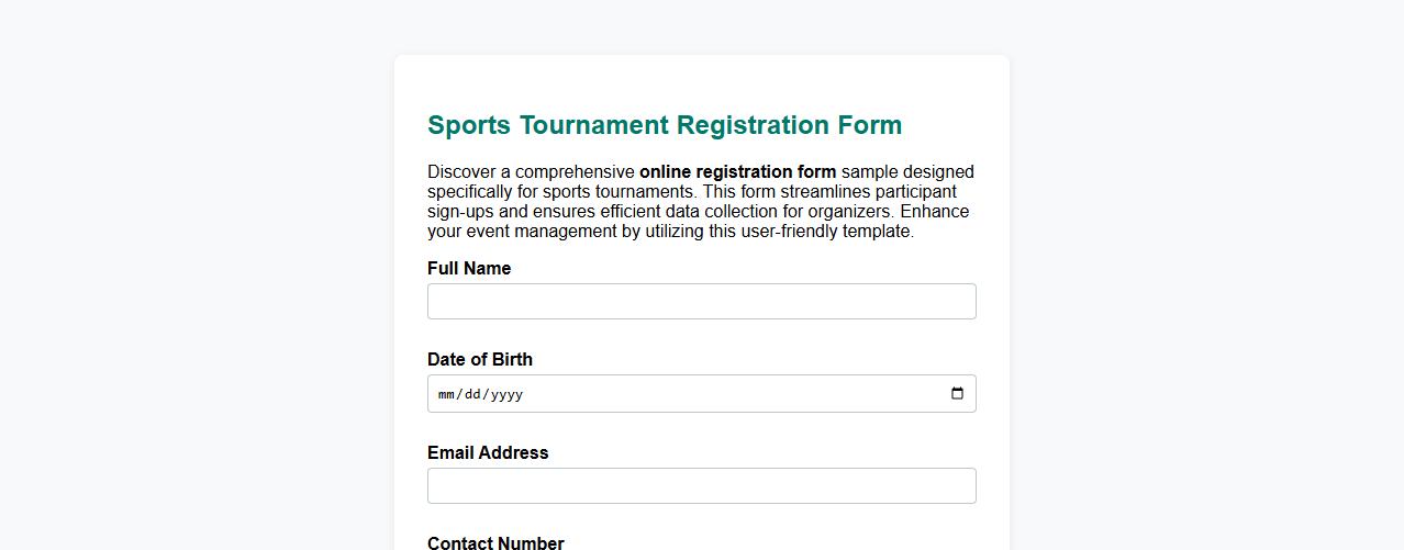 Online registration form sample for sports tournament image preview