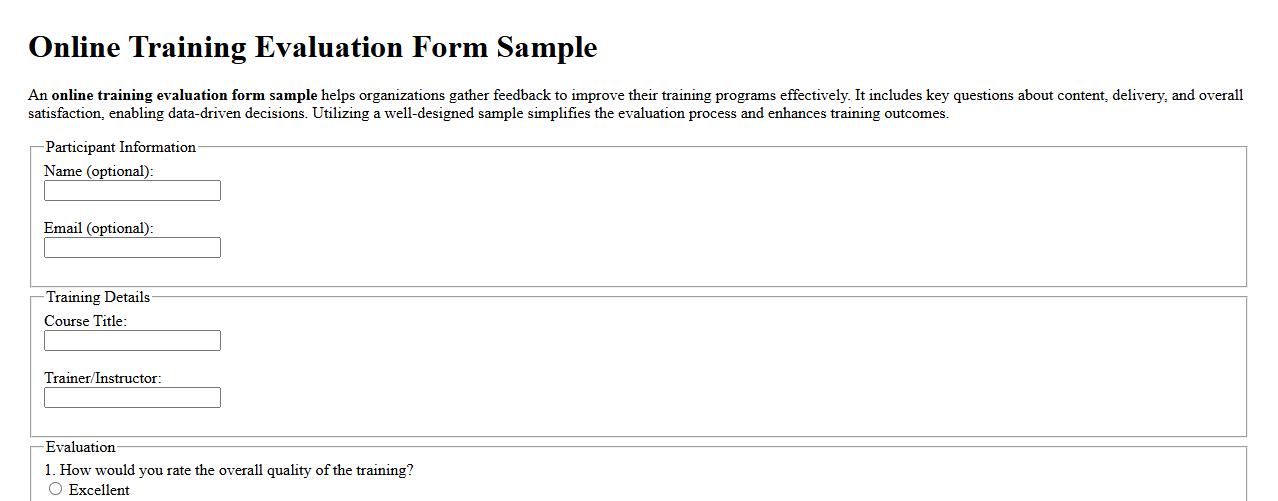 online training evaluation form sample image preview