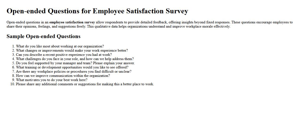 Open-ended questions for employee satisfaction survey image preview