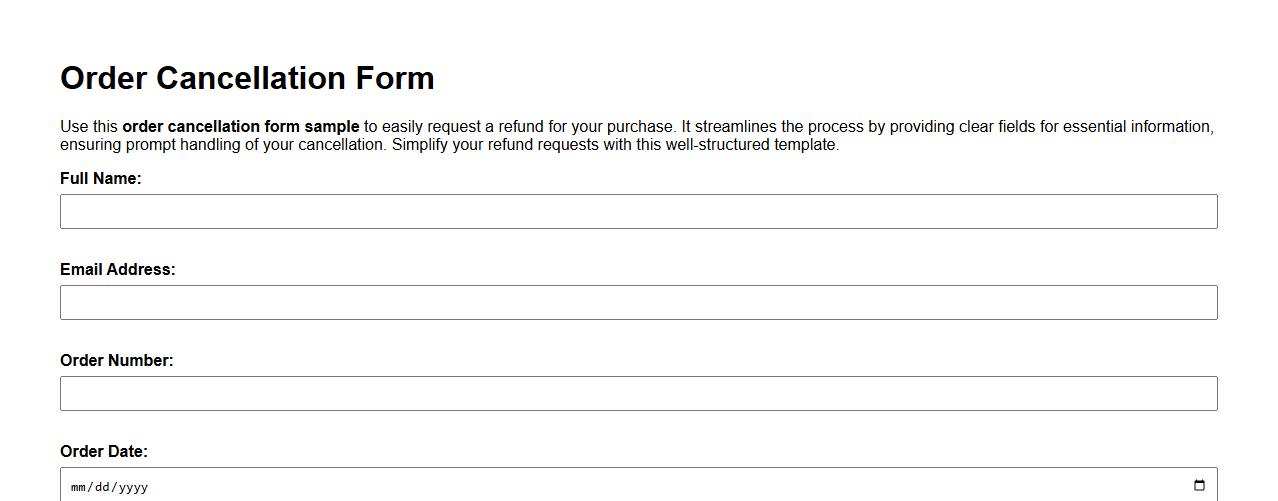 Order cancellation form sample with refund request image preview