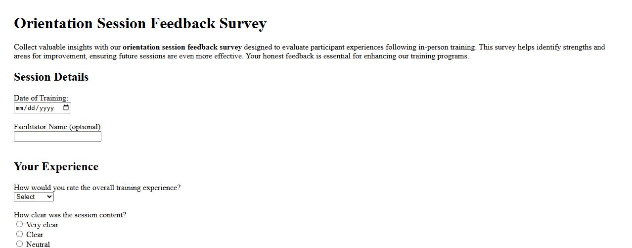 Orientation session feedback survey after in-person training image preview
