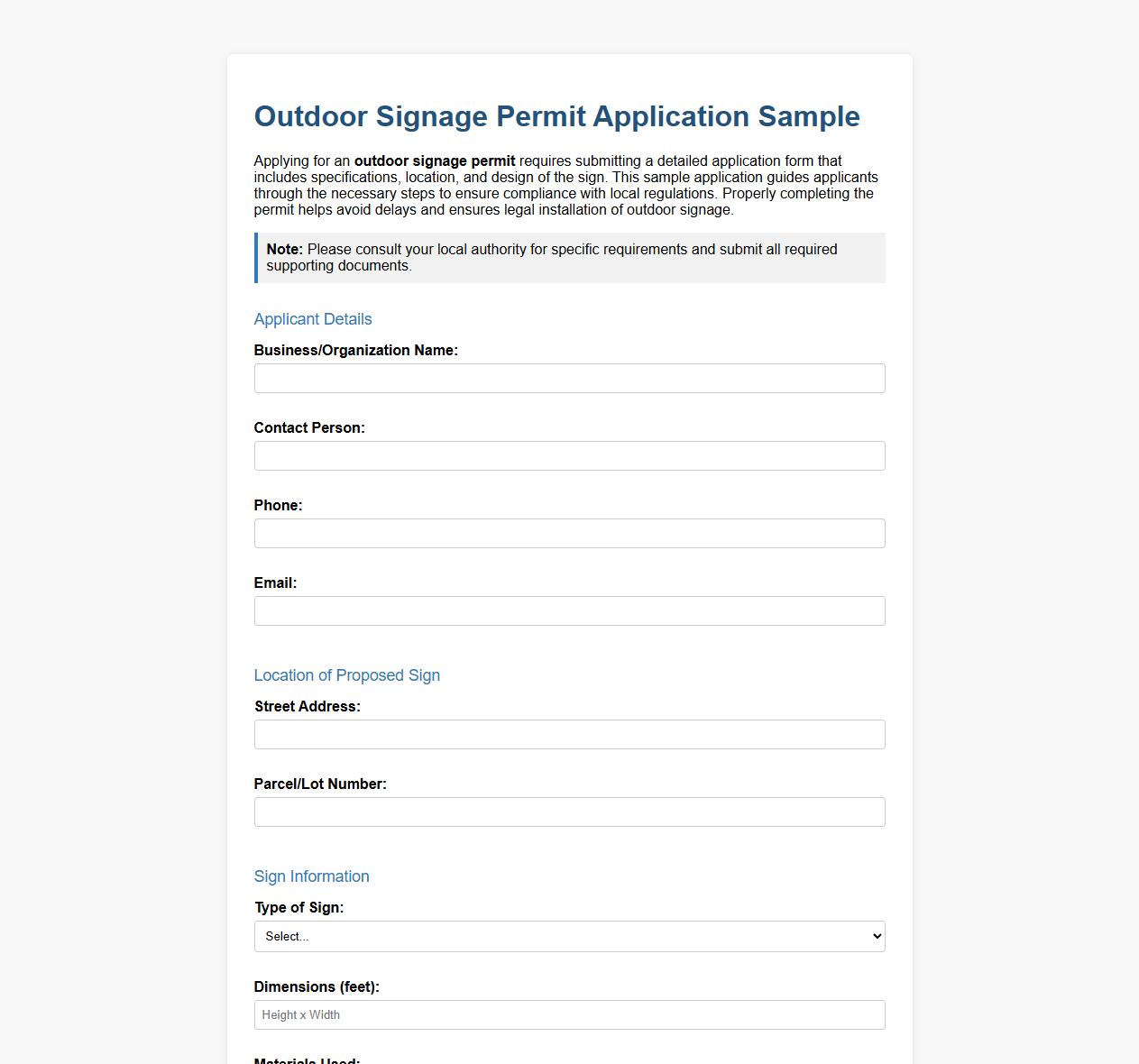 outdoor signage permit application sample image preview