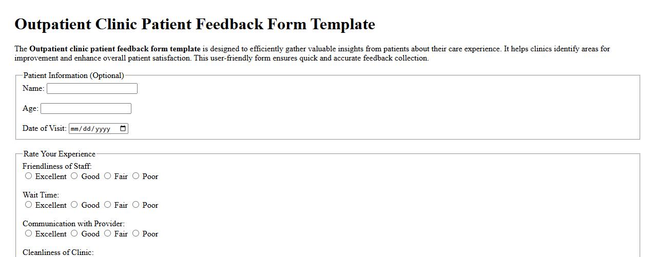 Outpatient clinic patient feedback form template image preview