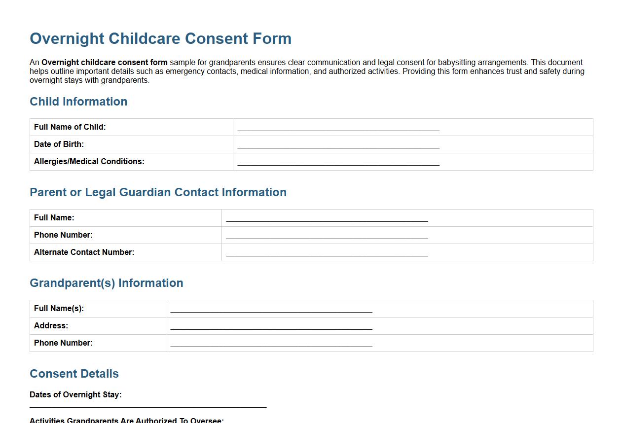 Overnight childcare consent form sample for grandparents image preview