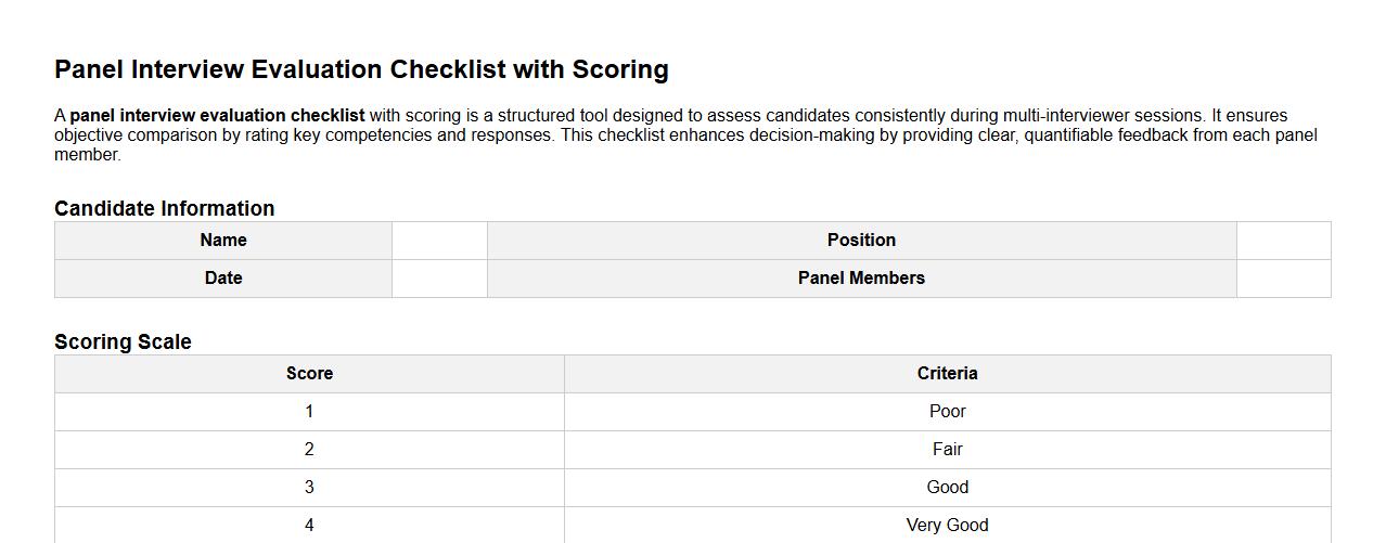 Panel interview evaluation checklist with scoring image preview