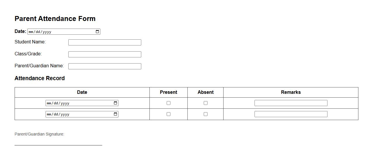 parent attendance form sample with signature section image preview
