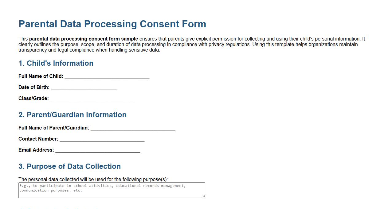 parental data processing consent form sample image preview