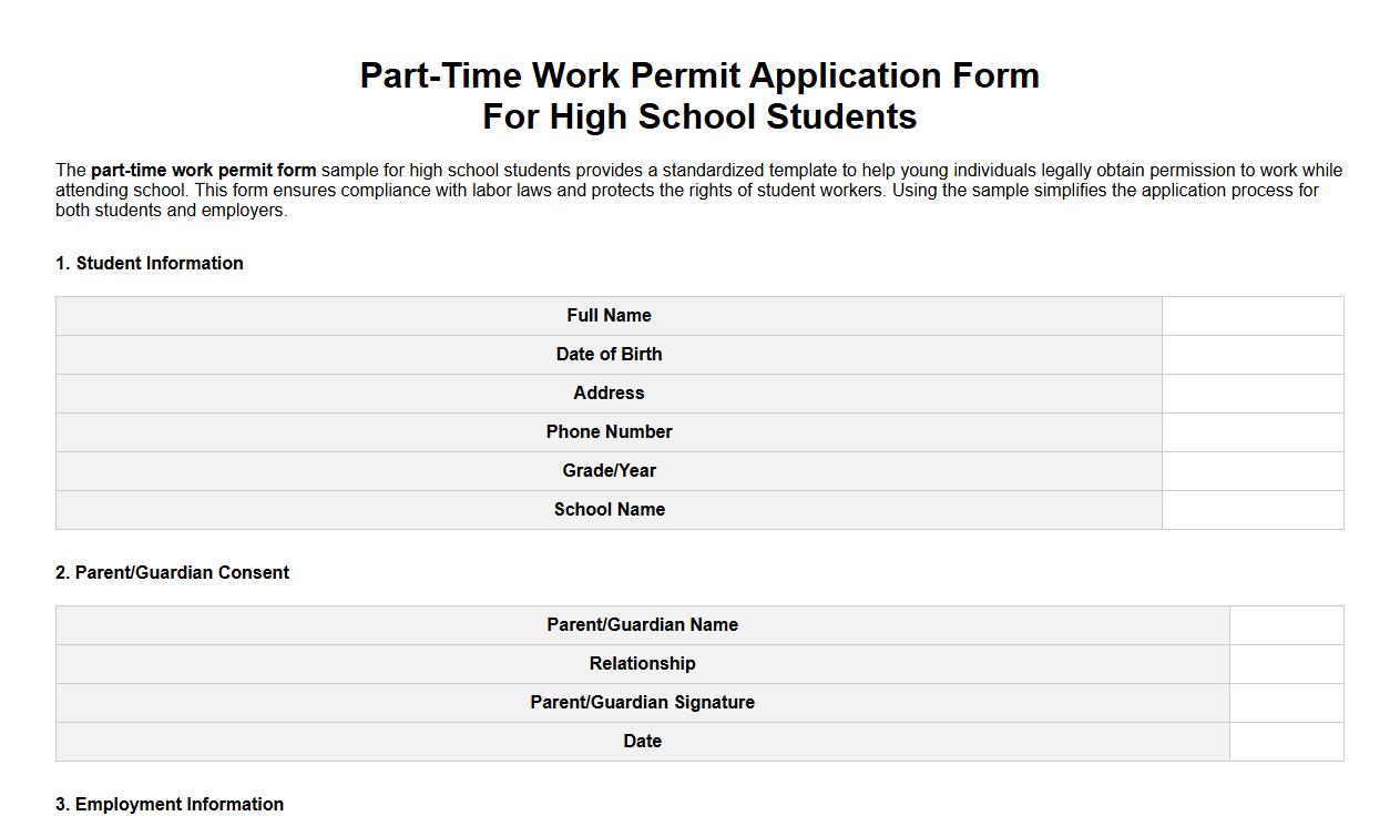 part-time work permit form sample for high school students image preview