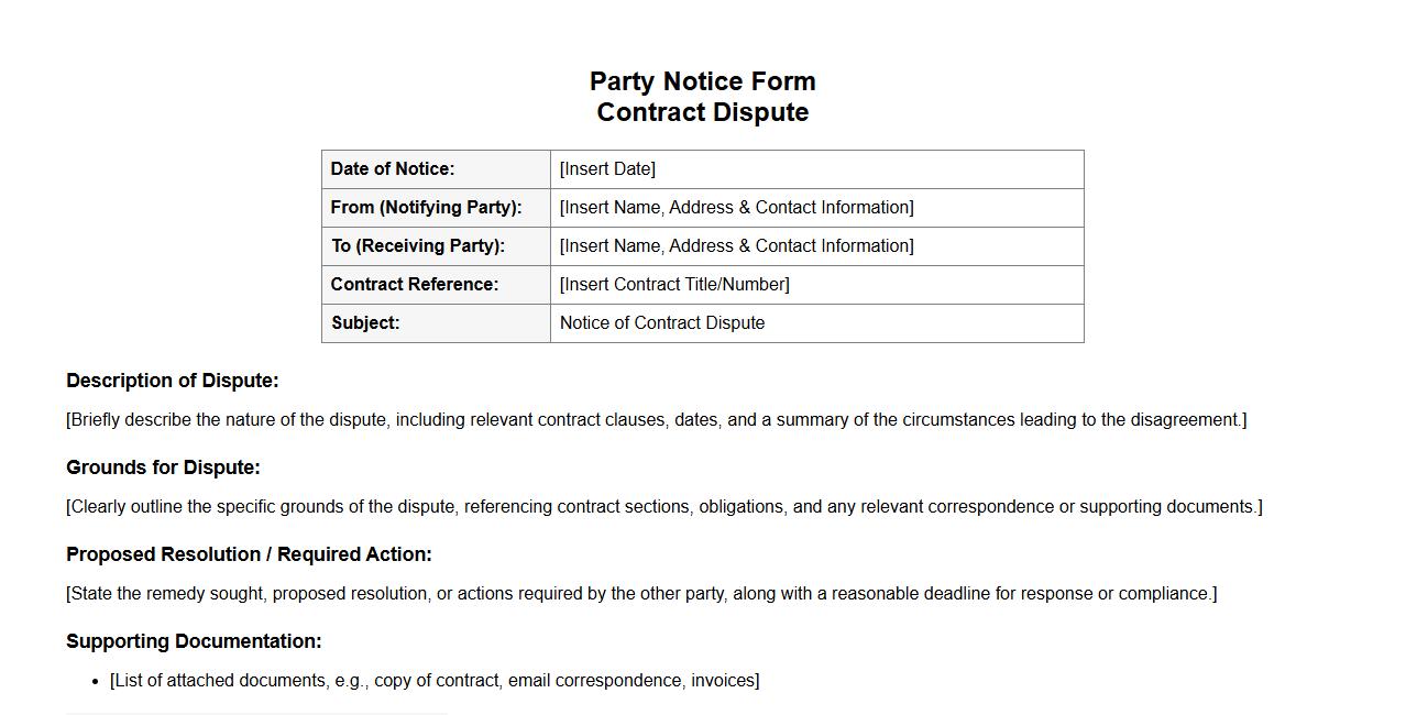 party notice form sample for contract dispute image preview