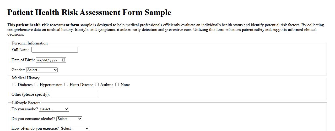 Patient health risk assessment form sample image preview