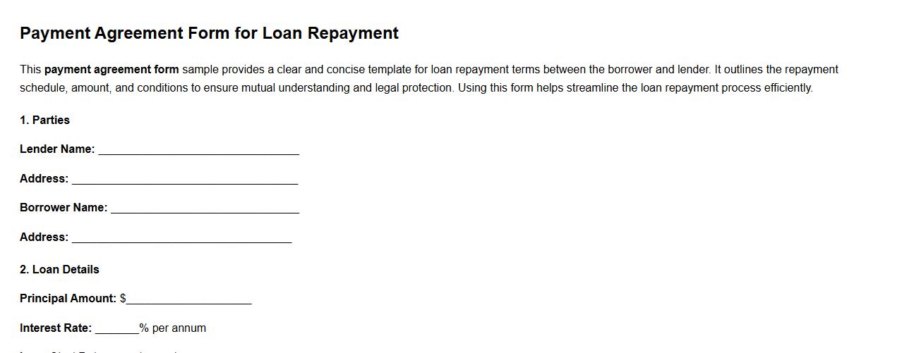 Payment agreement form sample for loan repayment image preview