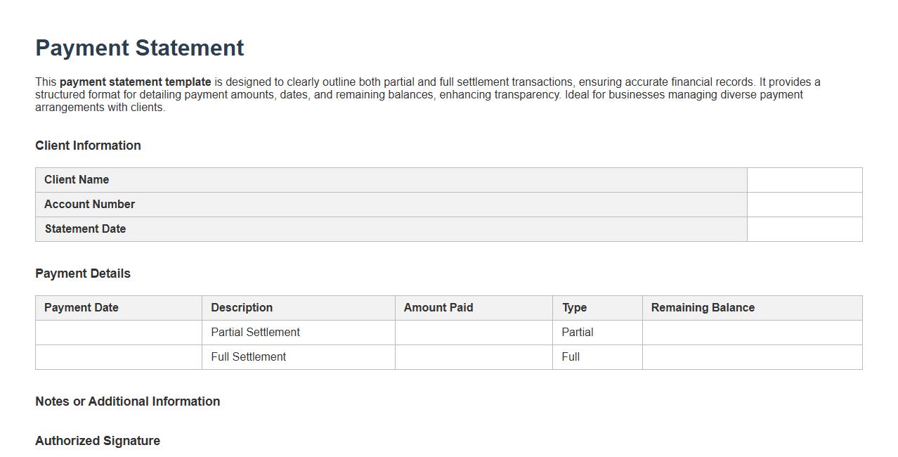 Payment statement template for partial and full settlements image preview
