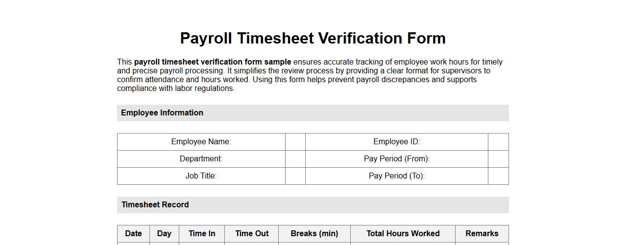 payroll timesheet verification form sample image preview