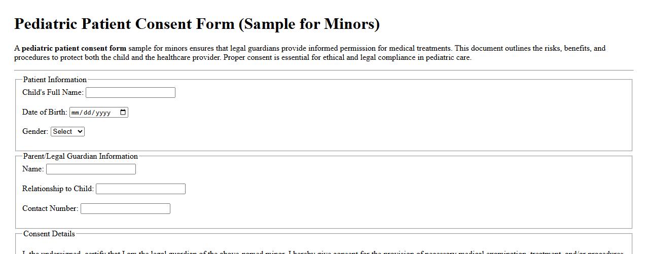 Pediatric patient consent form sample for minors image preview