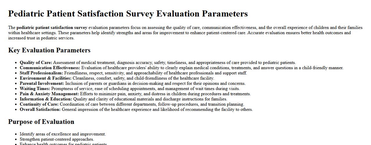 Pediatric patient satisfaction survey evaluation parameters image preview