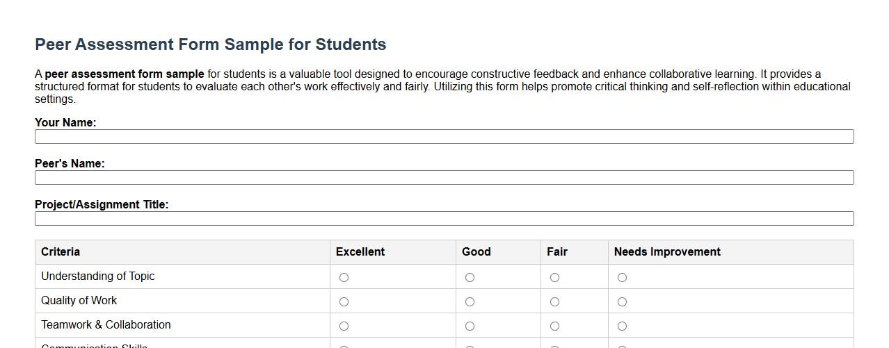 peer assessment form sample for students image preview