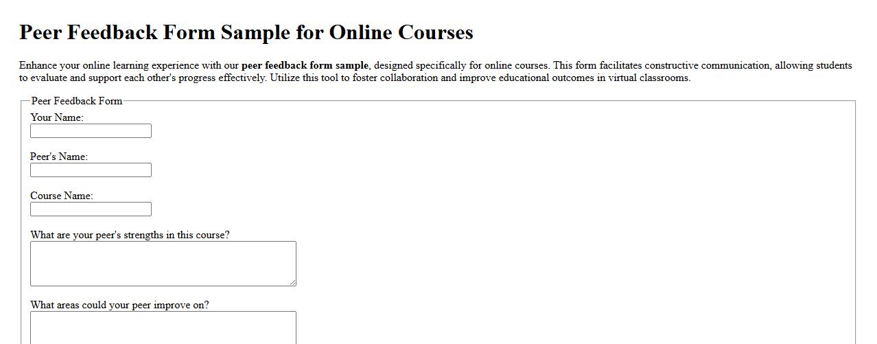 Peer feedback form sample for online courses image preview