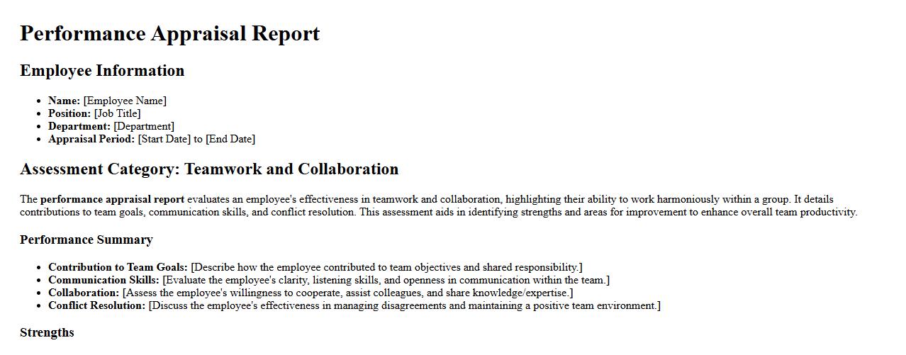 Performance appraisal report addressing teamwork and collaboration image preview