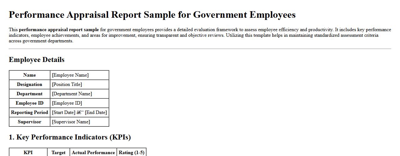 Performance appraisal report sample for government employees image preview