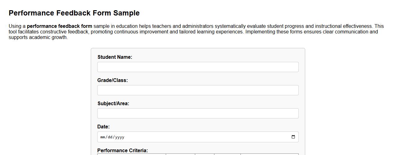 performance feedback form sample in education image preview