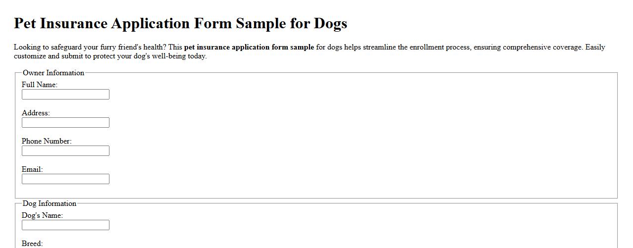 Pet insurance application form sample for dogs image preview