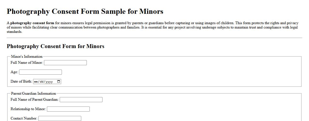 Photography consent form sample for minors image preview
