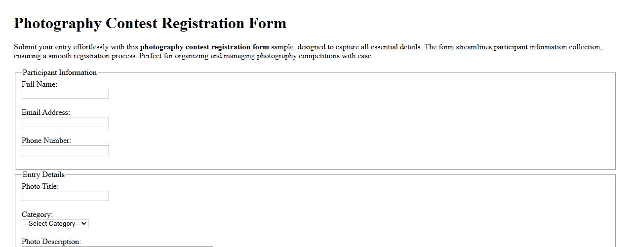 photography contest registration form sample image preview