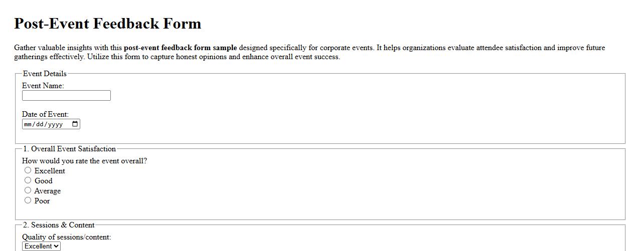 post-event feedback form sample for corporate events image preview