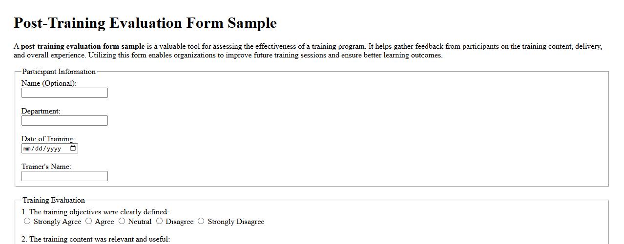 post-training evaluation form sample image preview