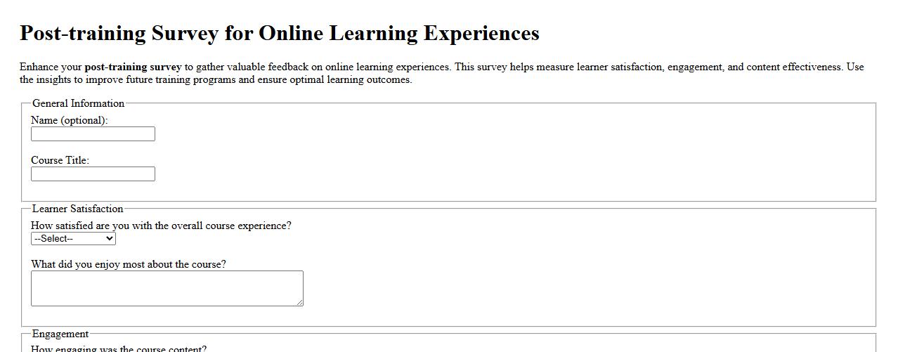 Post-training survey for online learning experiences image preview