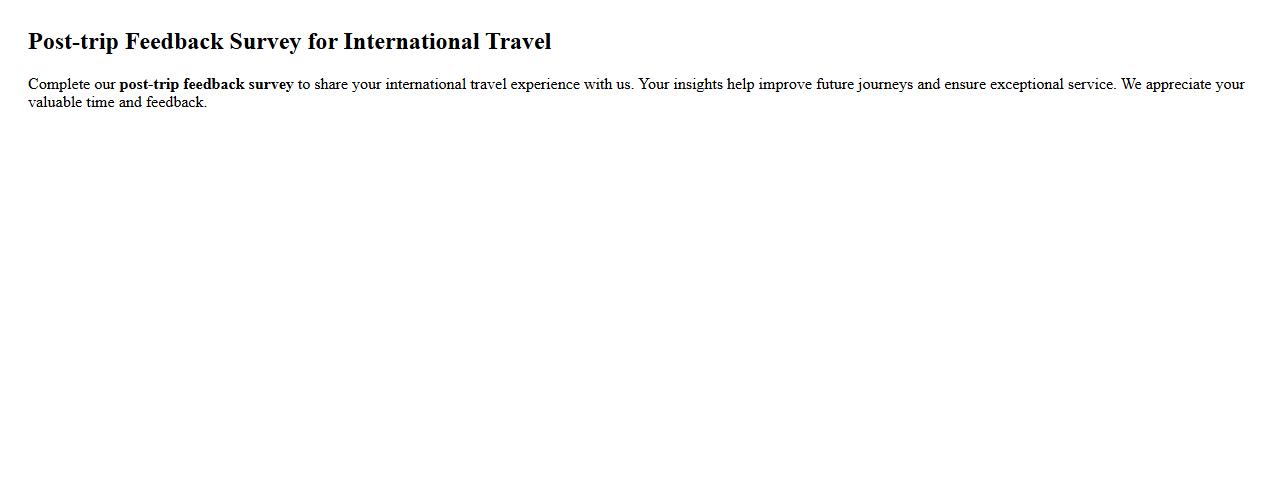 Post-trip feedback survey for international travel image preview