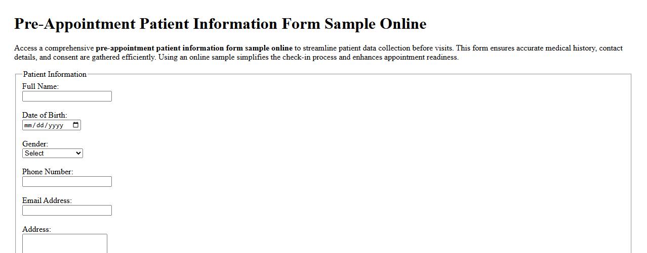Pre-appointment patient information form sample online image preview