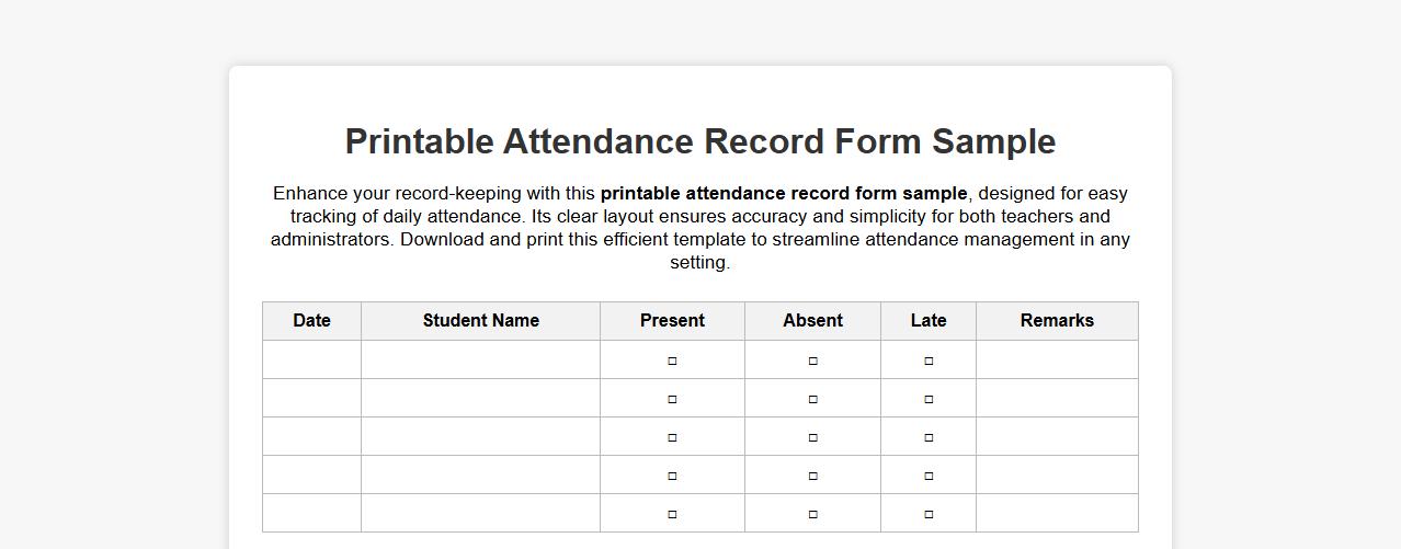 printable attendance record form sample image preview