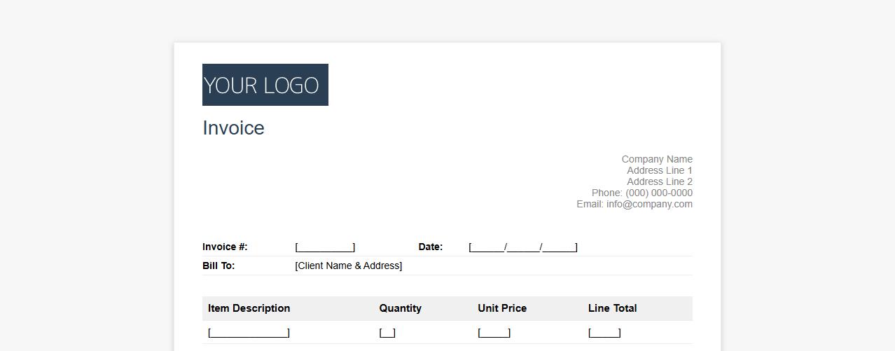 Printable blank invoice form sample with company logo image preview