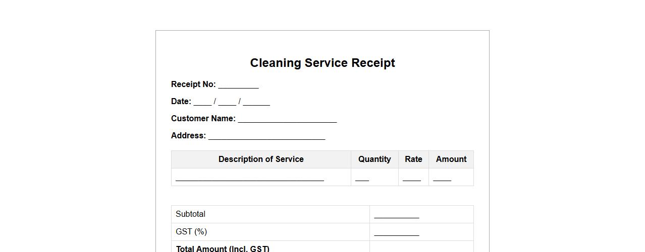 Printable cleaning service receipt template with GST image preview