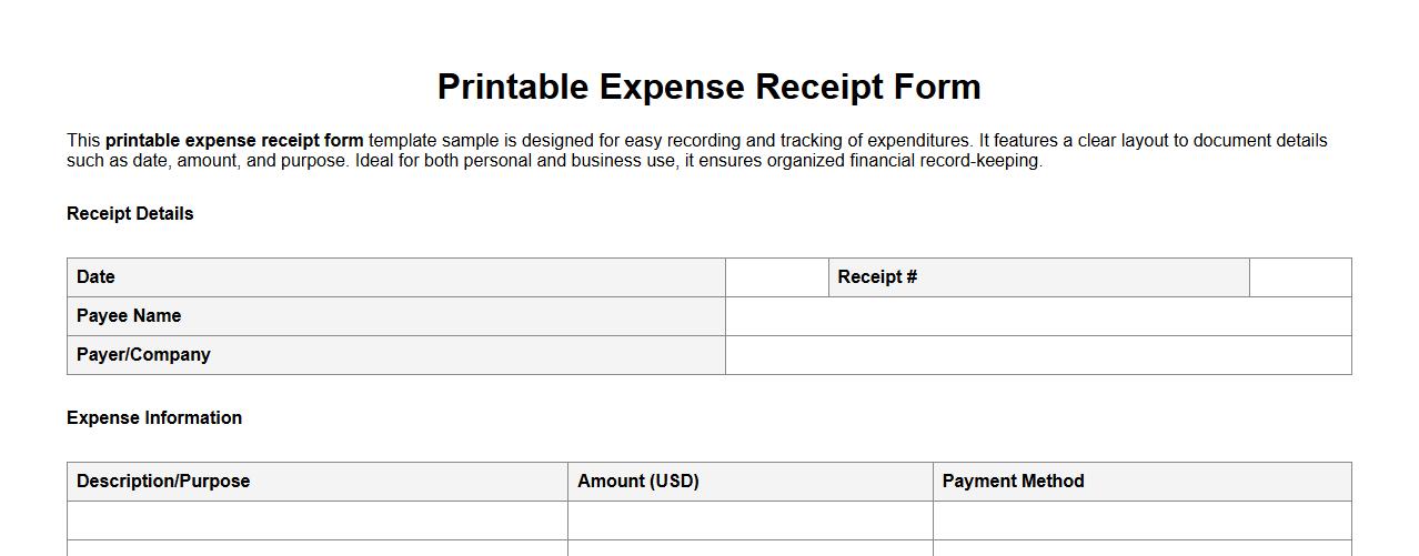 Printable expense receipt form template sample image preview