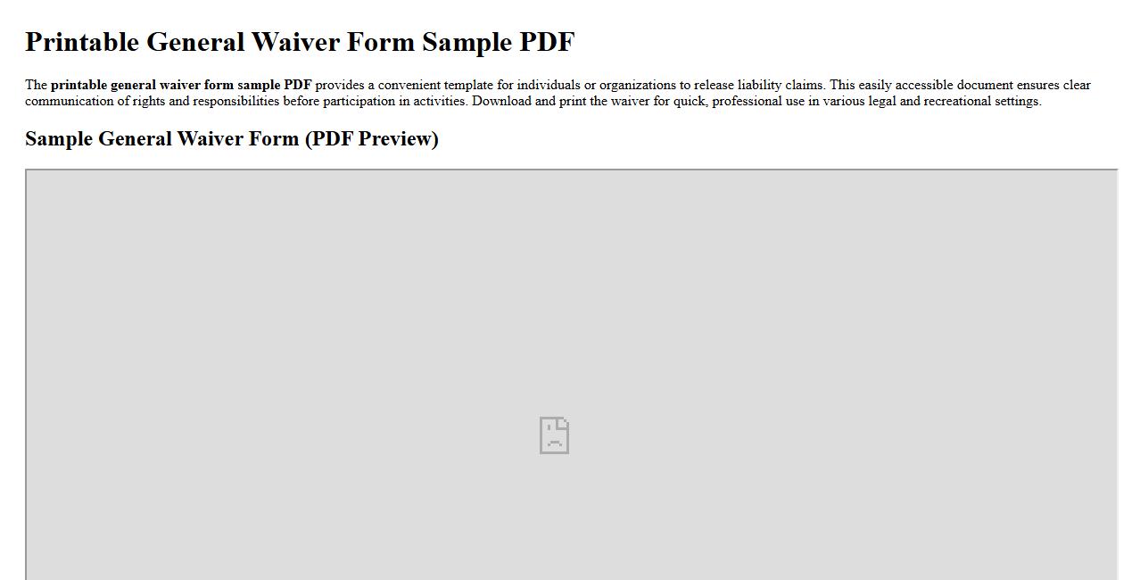 printable general waiver form sample PDF image preview