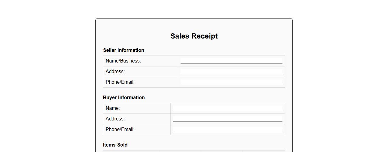 Printable sales receipt form sample template image preview