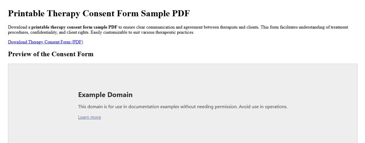 Printable therapy consent form sample PDF image preview