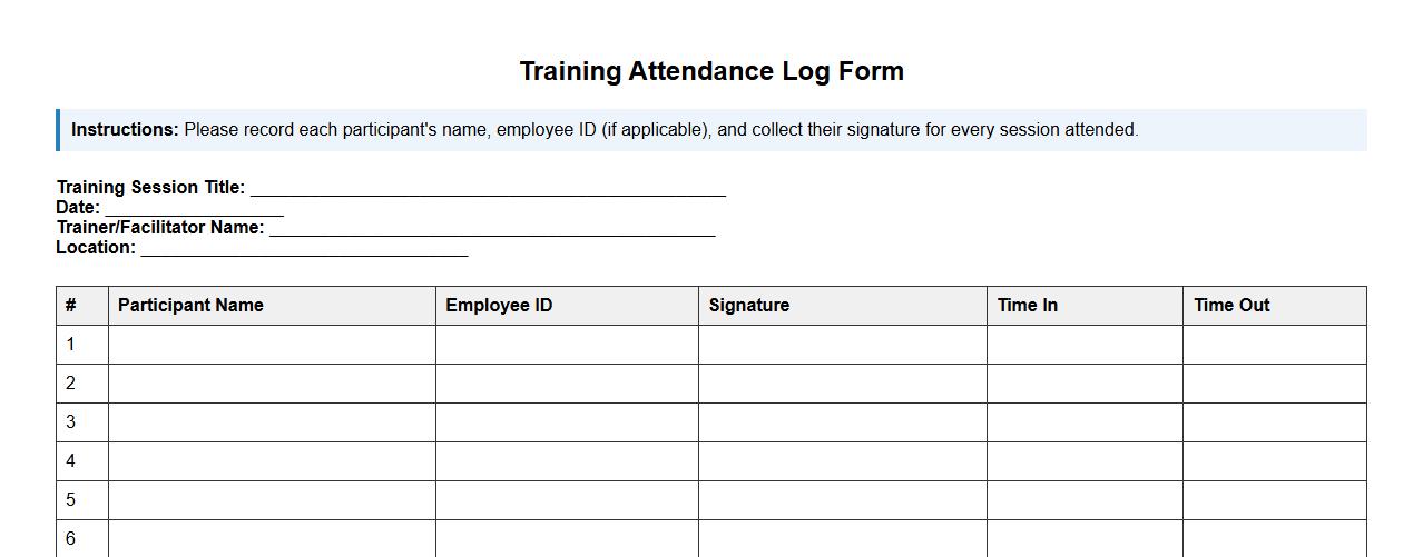 printable training attendance log form sample image preview