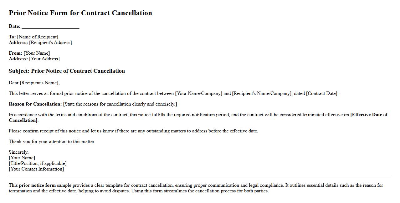 prior notice form sample for contract cancellation image preview