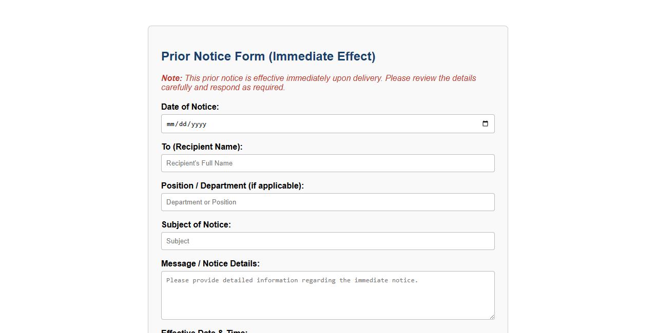 prior notice form sample with immediate effect image preview
