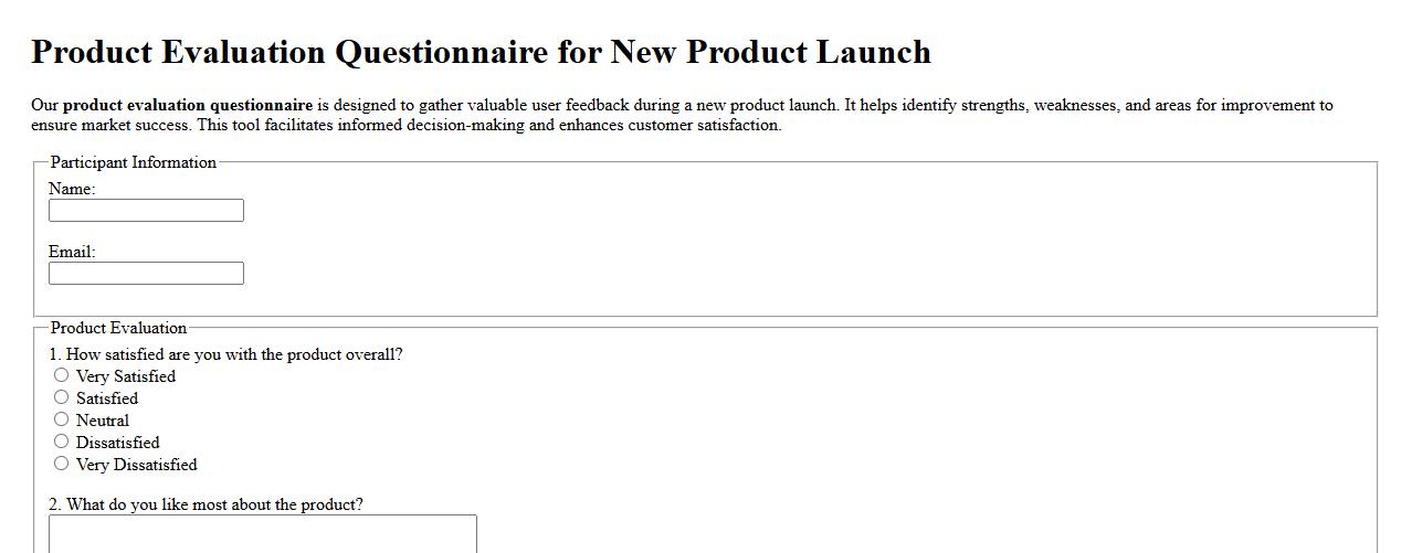 Product evaluation questionnaire for new product launch image preview