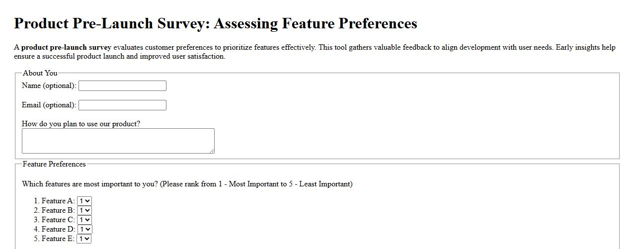 product pre-launch survey assessing feature preferences image preview
