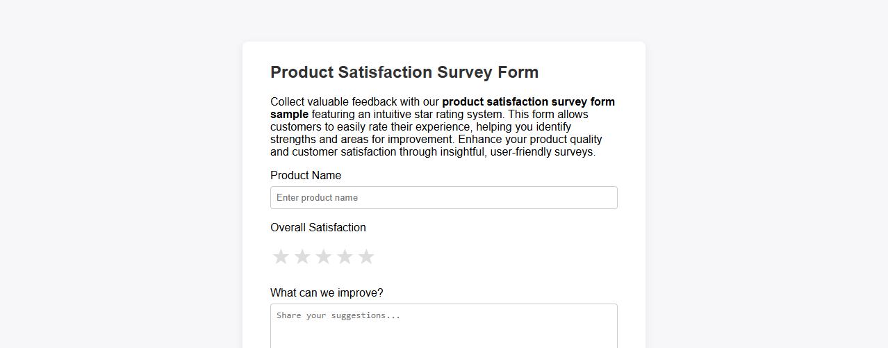 product satisfaction survey form sample with star rating system image preview