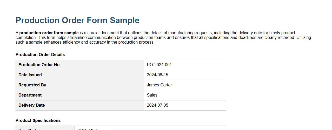 production order form sample including delivery date image preview