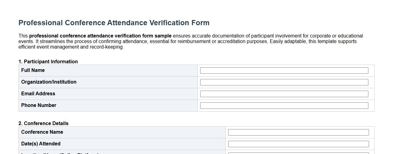 professional conference attendance verification form sample image preview