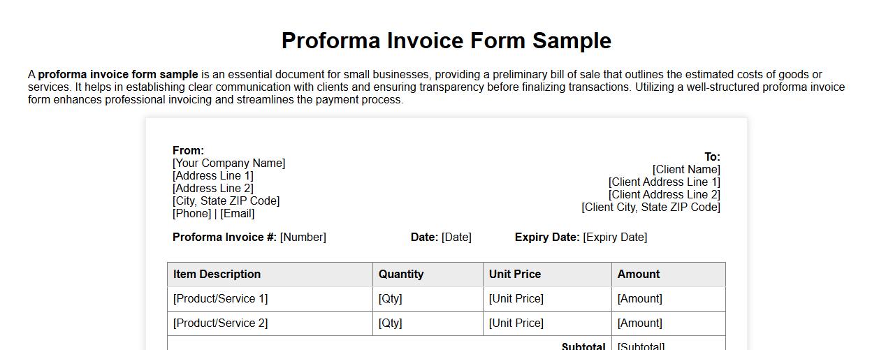 proforma invoice form sample for small business image preview