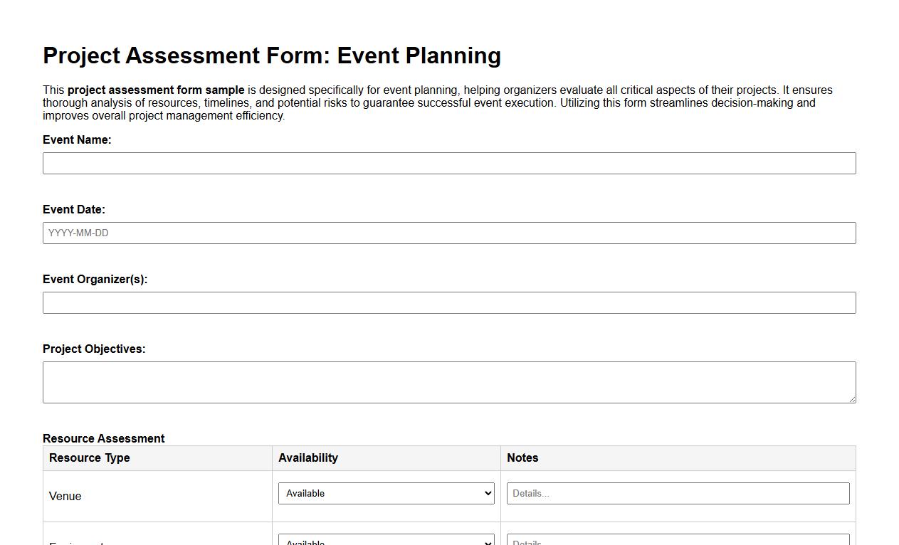 project assessment form sample for event planning image preview